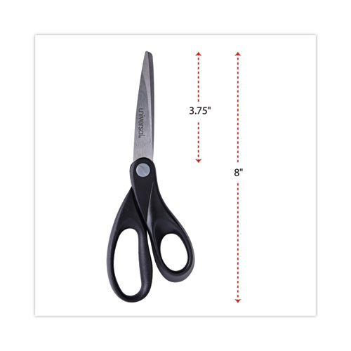Image of Universal® Stainless Steel Office Scissors, 8" Long, 3.75" Cut Length, Black Straight Handle