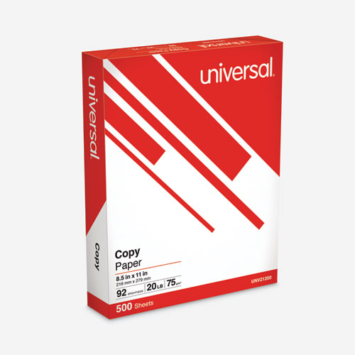 Image of Universal® Copy Paper, 92 Bright, 20 Lb Bond Weight, 8.5 X 11, White, 500 Sheets/Ream, 10 Reams/Carton