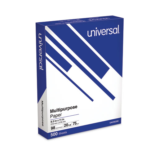 Image of Universal® Deluxe Multipurpose Paper, 98 Bright, 20 Lb Bond Weight, 8.5 X 11, Bright White, 500 Sheets/Ream, 10 Reams/Carton