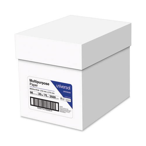 Image of Universal® Multipurpose Paper, 98 Bright, 20 Lb Bond Weight, 8.5 X 11, Bright White, 500 Sheets/Ream, 5 Reams/Carton