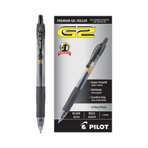 Image of Pilot® G2 Premium Gel Pen, Retractable, Bold 1 Mm, Black Ink, Smoke Barrel, Dozen
