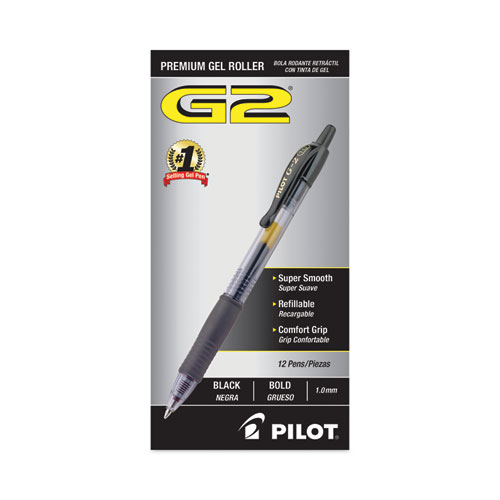 Image of Pilot® G2 Premium Gel Pen, Retractable, Bold 1 Mm, Black Ink, Smoke Barrel, Dozen