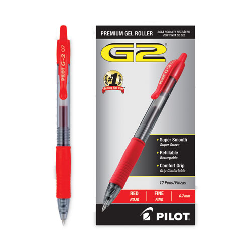Image of Pilot® G2 Premium Gel Pen, Retractable, Fine 0.7 Mm, Red Ink, Smoke Barrel, Dozen