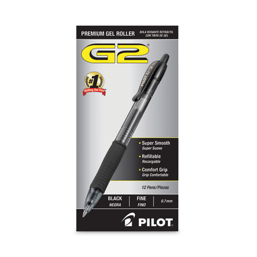 Image of Pilot® G2 Premium Gel Pen, Retractable, Fine 0.7 Mm, Black Ink, Smoke Barrel, Dozen