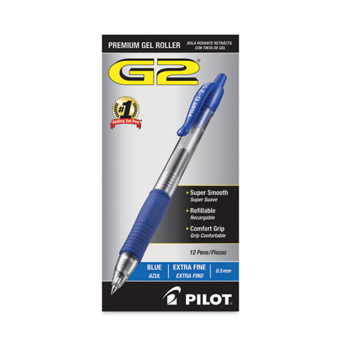 Image of Pilot® G2 Premium Gel Pen, Retractable, Extra-Fine 0.5 Mm, Blue Ink, Smoke Barrel, Dozen