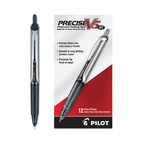 Image of Pilot® Precise V5Rt Roller Ball Pen, Retractable, Extra-Fine 0.5 Mm, Black Ink, Black Barrel