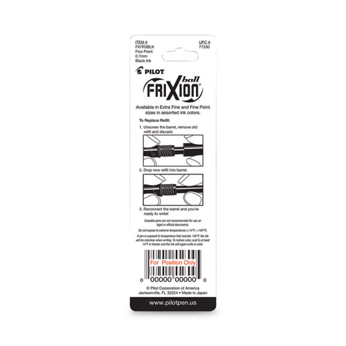 Refill for Pilot FriXion Erasable, FriXion Ball, FriXion Clicker and FriXion LX Gel Ink Pens, Fine Tip, Black Ink, 3/Pack