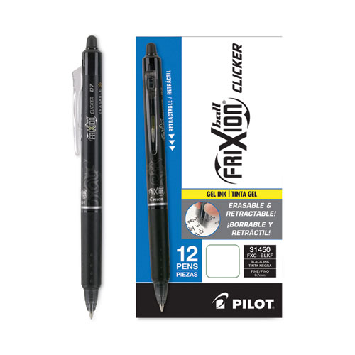 Image of Pilot® Frixion Clicker Erasable Gel Pen, Retractable, Fine 0.7 Mm, Black Ink, Black Barrel