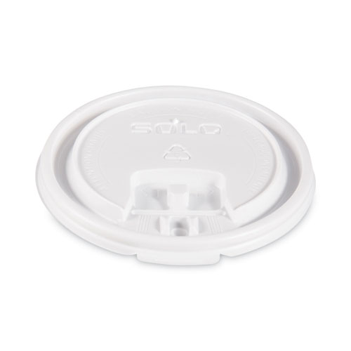 Image of Lift Back and Lock Tab Lids for Paper Cups, Fits 10 oz Cups, White, 100/Sleeve, 10 Sleeves/Carton