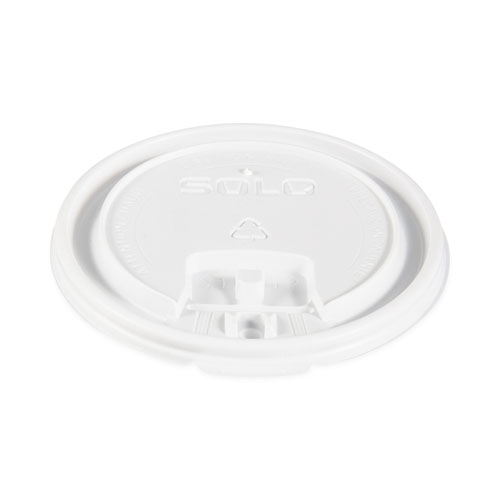 Image of Lift Back and Lock Tab Lids for Paper Cups, Fits 10 oz to 24 oz Cups, White, 100/Sleeve, 10 Sleeves/Carton