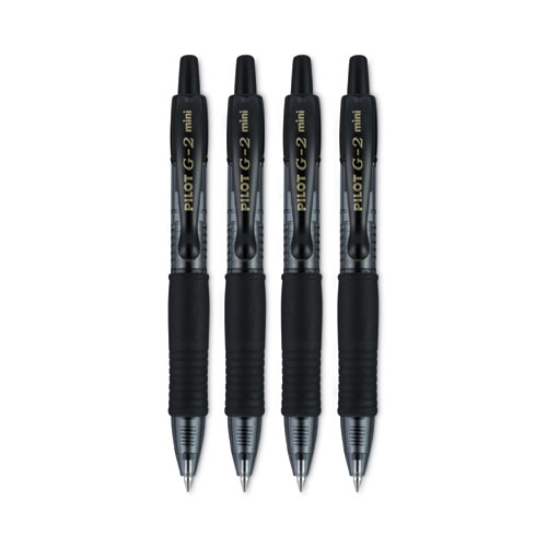 Image of Pilot® G2 Mini Gel Pen, Retractable, Fine 0.7 Mm, Black Ink, Black Barrel, 4/Pack