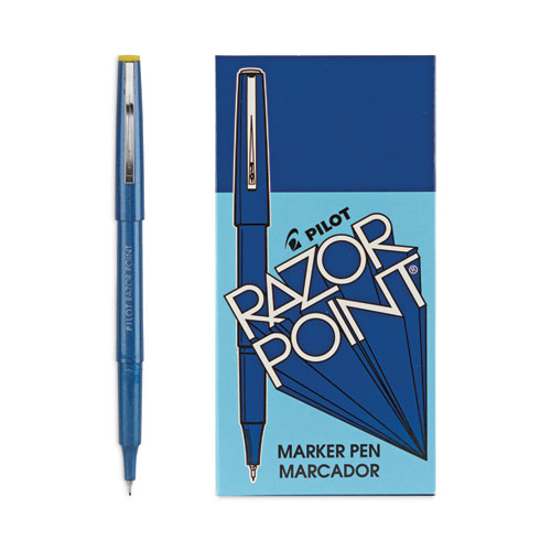 Pilot® Razor Point Fine Line Porous Point Pen, Stick, Extra-Fine 0.3 Mm, Blue Ink, Blue Barrel, Dozen