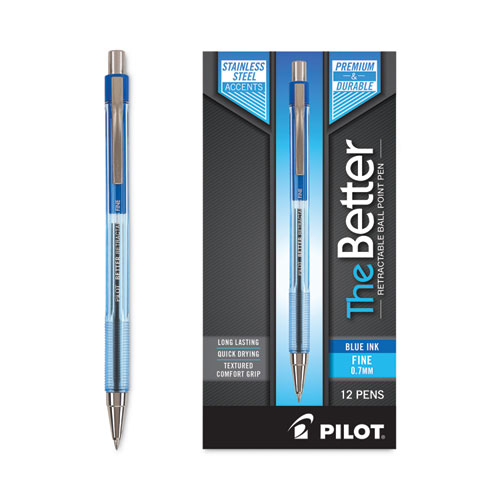 Image of Pilot® Better Ballpoint Pen, Retractable, Fine 0.7 Mm, Blue Ink, Translucent Blue Barrel, Dozen