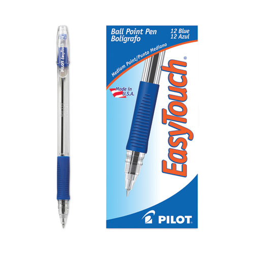 Image of Pilot® Easytouch Ballpoint Pen, Stick, Medium 1 Mm, Blue Ink, Clear Barrel, Dozen