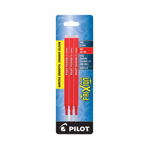 Image of Pilot® Refill For Pilot Frixion Erasable, Frixion Ball, Frixion Clicker And Frixion Lx Gel Ink Pens, Fine Tip, Red Ink, 3/Pack