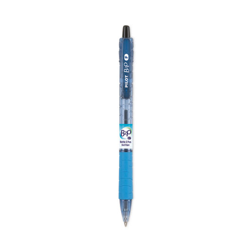 Pilot® B2P Bottle-2-Pen Recycled Ballpoint Pen, Retractable, Fine 0.7 mm, Black Ink, Translucent Blue Barrel, Dozen