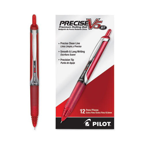 Image of Pilot® Precise V5Rt Roller Ball Pen, Retractable, Extra-Fine 0.5 Mm, Red Ink, Red Barrel