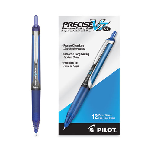 Image of Pilot® Precise V7Rt Roller Ball Pen, Retractable, Fine 0.7 Mm, Blue Ink, Blue Barrel