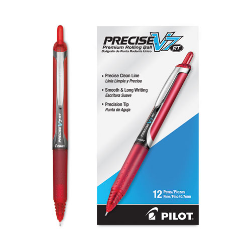 Image of Pilot® Precise V7Rt Roller Ball Pen, Retractable, Fine 0.7 Mm, Red Ink, Red Barrel