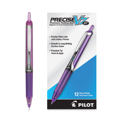 Image of Pilot® Precise V7Rt Roller Ball Pen, Retractable, Fine 0.7 Mm, Purple Ink, Purple Barrel