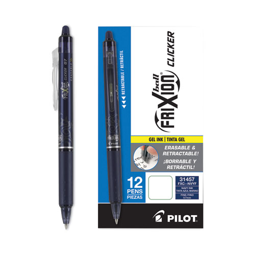 Image of Pilot® Frixion Clicker Erasable Gel Pen, Retractable, Fine 0.7 Mm, Navy Ink, Navy Barrel