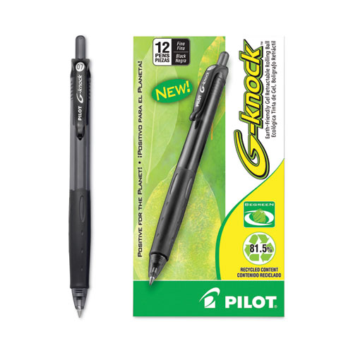Image of Pilot® G-Knock Begreen Gel Pen, Retractable, Fine 0.7 Mm, Black Ink, Black Barrel, Dozen