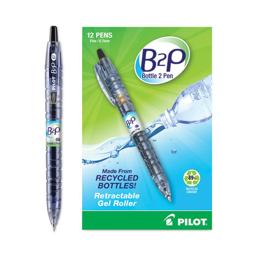 B2P Bottle-2-Pen Recycled Gel Pen, Retractable, Fine 0.7 mm, Black Ink, Translucent Blue Barrel