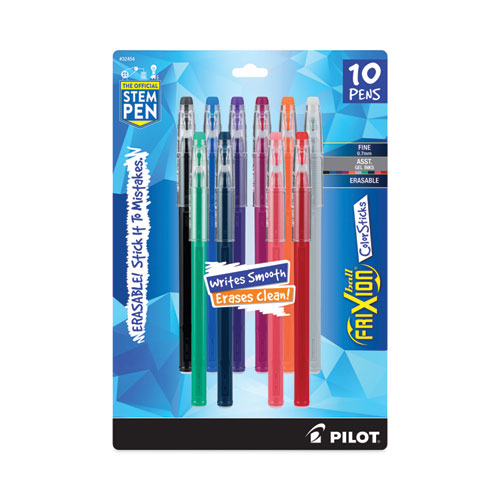 Pilot® FriXion ColorSticks Erasable Gel Pen, Clipless Stick, Fine 0.7 mm, Black Ink, Black Barrel, Dozen
