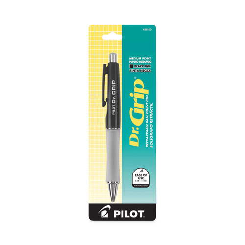 Image of Pilot® Dr. Grip Ballpoint Pen, Retractable, Medium 1 Mm, Black Ink, Black Barrel