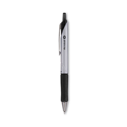 Pilot® Acroball Pro Advanced Ink Ballpoint Pen, Retractable, Medium 1 Mm, Black Ink, Silver Barrel, Dozen