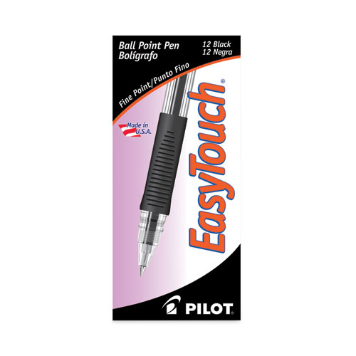 EasyTouch Ballpoint Pen, Stick, Fine 0.7 mm, Black Ink, Clear/Black Barrel, Dozen