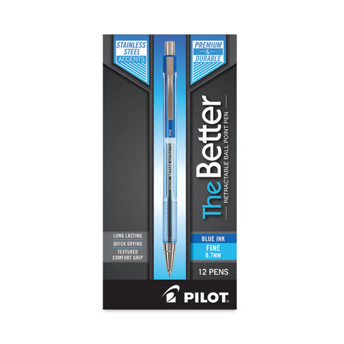 Image of Pilot® Better Ballpoint Pen, Retractable, Fine 0.7 Mm, Blue Ink, Translucent Blue Barrel, Dozen