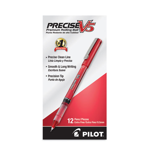 Image of Pilot® Precise V5 Roller Ball Pen, Stick, Extra-Fine 0.5 Mm, Red Ink, Red Barrel, Dozen