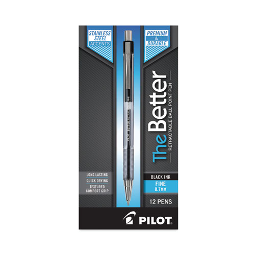 Image of Pilot® Better Ballpoint Pen, Retractable, Fine 0.7 Mm, Black Ink, Smoke Barrel, Dozen
