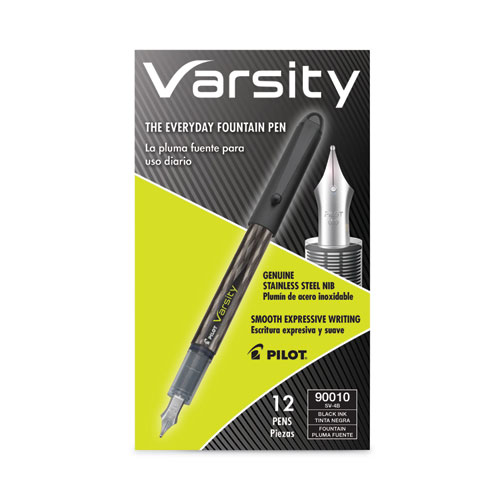 Varsity Fountain Pen, Medium 1 mm, Black Ink, Clear/Black Barrel