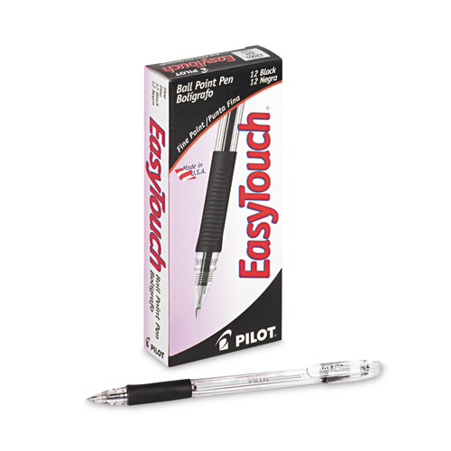 Image of Pilot® Easytouch Ballpoint Pen, Stick, Fine 0.7 Mm, Black Ink, Clear Barrel, Dozen