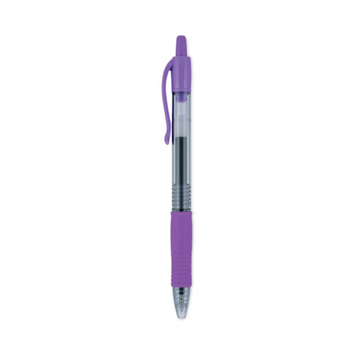 Image of Pilot® G2 Premium Gel Pen, Retractable, Fine 0.7 Mm, Purple Ink, Smoke Barrel, Dozen