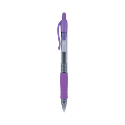 Image of Pilot® G2 Premium Gel Pen, Retractable, Extra-Fine 0.5 Mm, Purple Ink, Smoke Barrel, Dozen