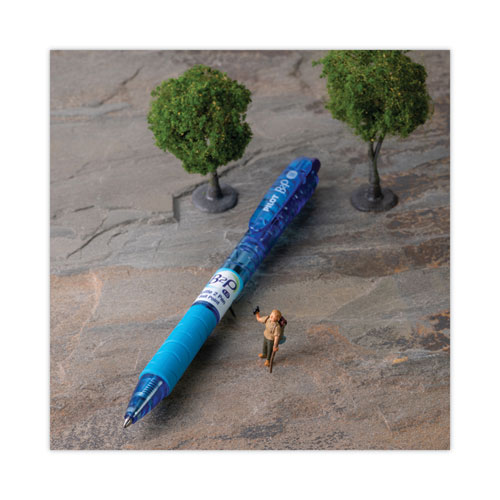B2P Bottle-2-Pen Recycled Ballpoint Pen, Retractable, Fine 0.7 mm, Black Ink, Translucent Blue Barrel, Dozen