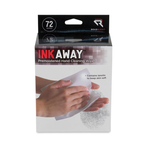 Read Right® Ink Away Hand Cleaning Pads, Cloth, 5 x 7, White, 72/Pack