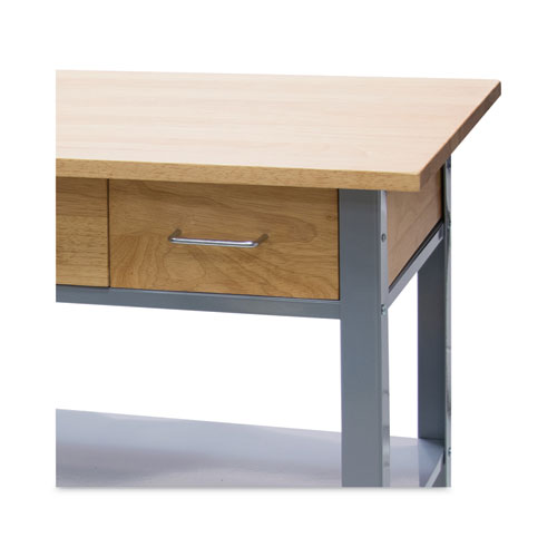 Countertop Serving Cart, Wood, 3 Shelves, 3 Drawers, 35.5" x 19.75" x 34.25", Oak/Gray