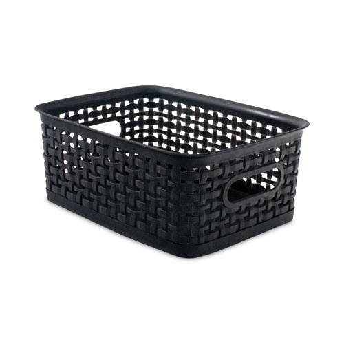 Image of Plastic Weave Bin, Small, 10" x 7.5" x 4", Black