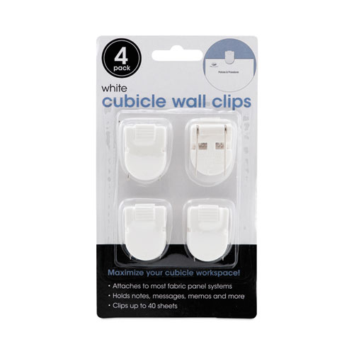 Wall Clips for Fabric Panels, 40 Sheet Capacity, White, 4/Pack