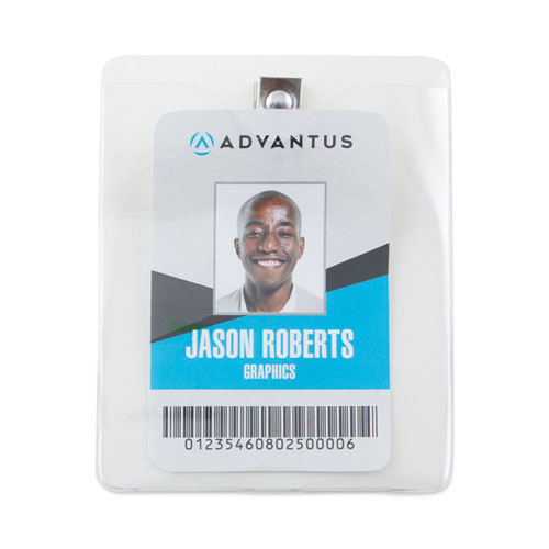 Image of Advantus Id Badge Holders With Clip, Vertical, Clear 3.8" X 4.25" Holder, 3.13" X 3.75" Insert, 50/Pack