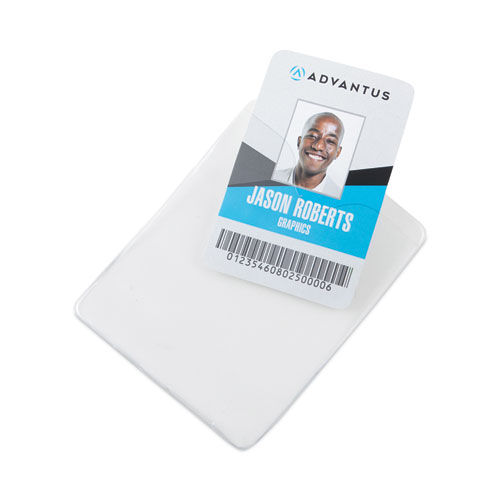 ID Badge Holders with Clip, Vertical, Clear 3.38" x 4.25" Holder, 3.13" x 3.75" Insert, 50/Pack