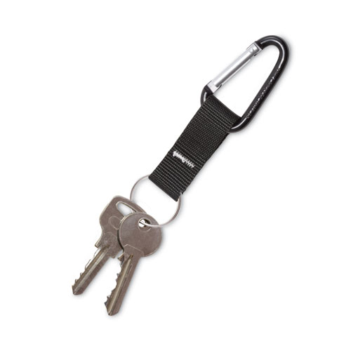 Carabiner Key Chains, Split Key Rings, Aluminum, Black, 10/Pack