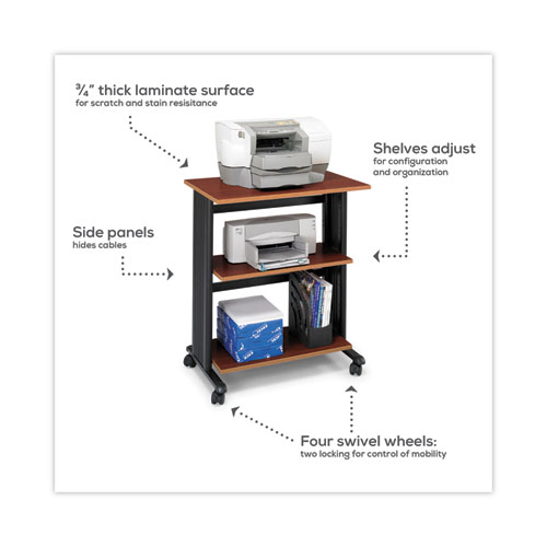 Muv Three Level Machine Cart/Printer Stand, Engineered Wood, 3 Shelves, 29.5" x 20" x 35", Cherry/Black
