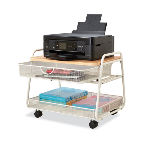Onyx Under Desk Machine Stand, Metal, 1 Shelf, 1 Drawer, 1 Bin, 100 lb Capacity, 21" x 16" x 17.5", White