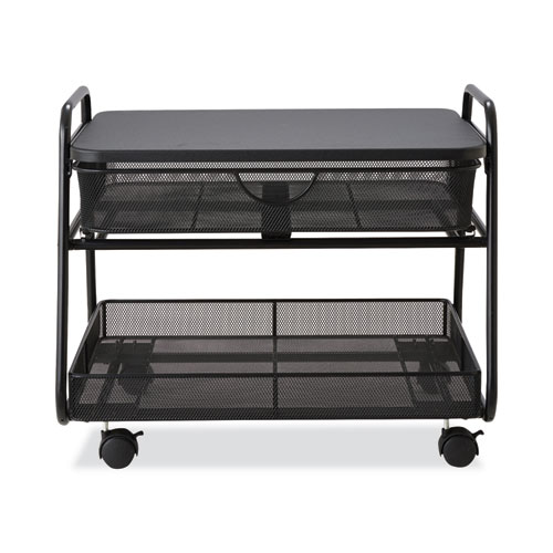 Image of Safco® Onyx Under Desk Machine Stand, Metal, 1 Shelf, 1 Drawer, 1 Bin, 100 Lb Capacity, 21" X 16" X 17.5", Black