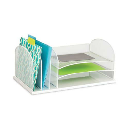 Image of Safco® Onyx Desk Organizer With Three Horizontal And Three Upright Sections, Letter Size Files, 19.5 X 11.5 X 8.25, White